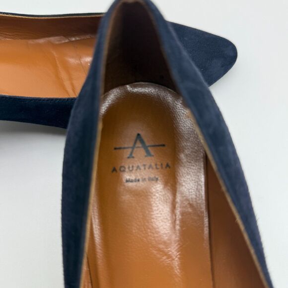 Aquatalia Suede Stacked Heel Pasha Pump - Navy 9M - Picture 10 of 12